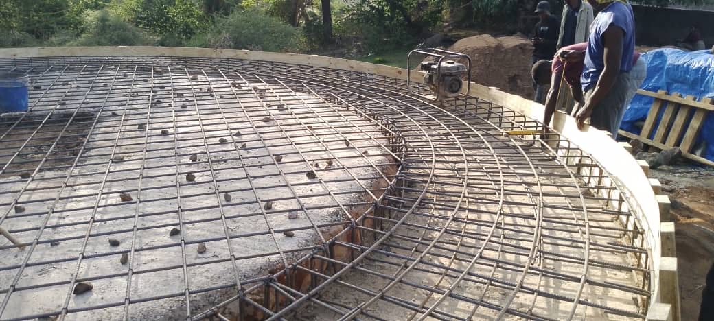 Reinforced foundation under construction for a community water tank in Longido, Tanzania