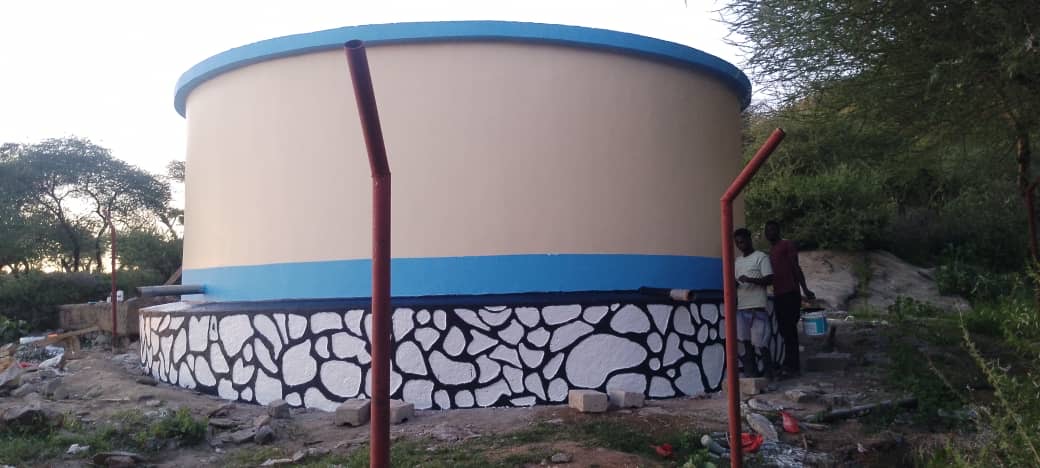 Completed community water storage tank in Longido, Tanzania