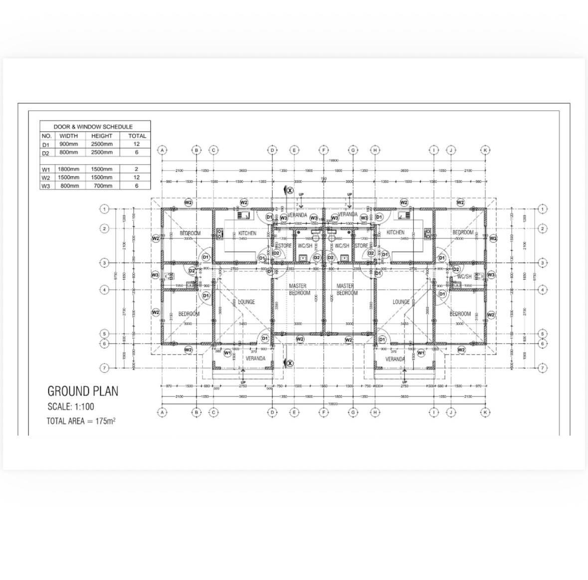 Architectural plan for connected teacher housing in Longido, Tanzania